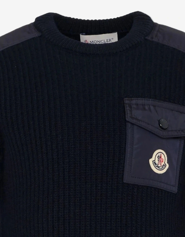 Enfant Boys Wool Logo Pocket Jumper in Navy