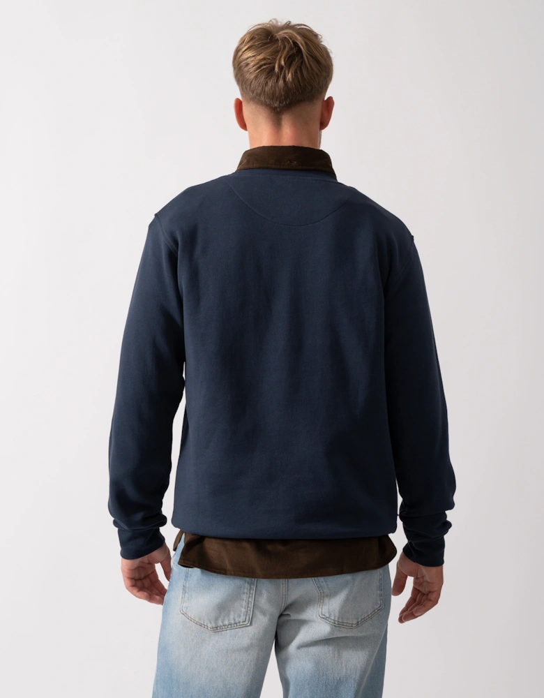 Mens Club Check Shoulder Crew Neck Fleece Sweatshirt - Navy 11