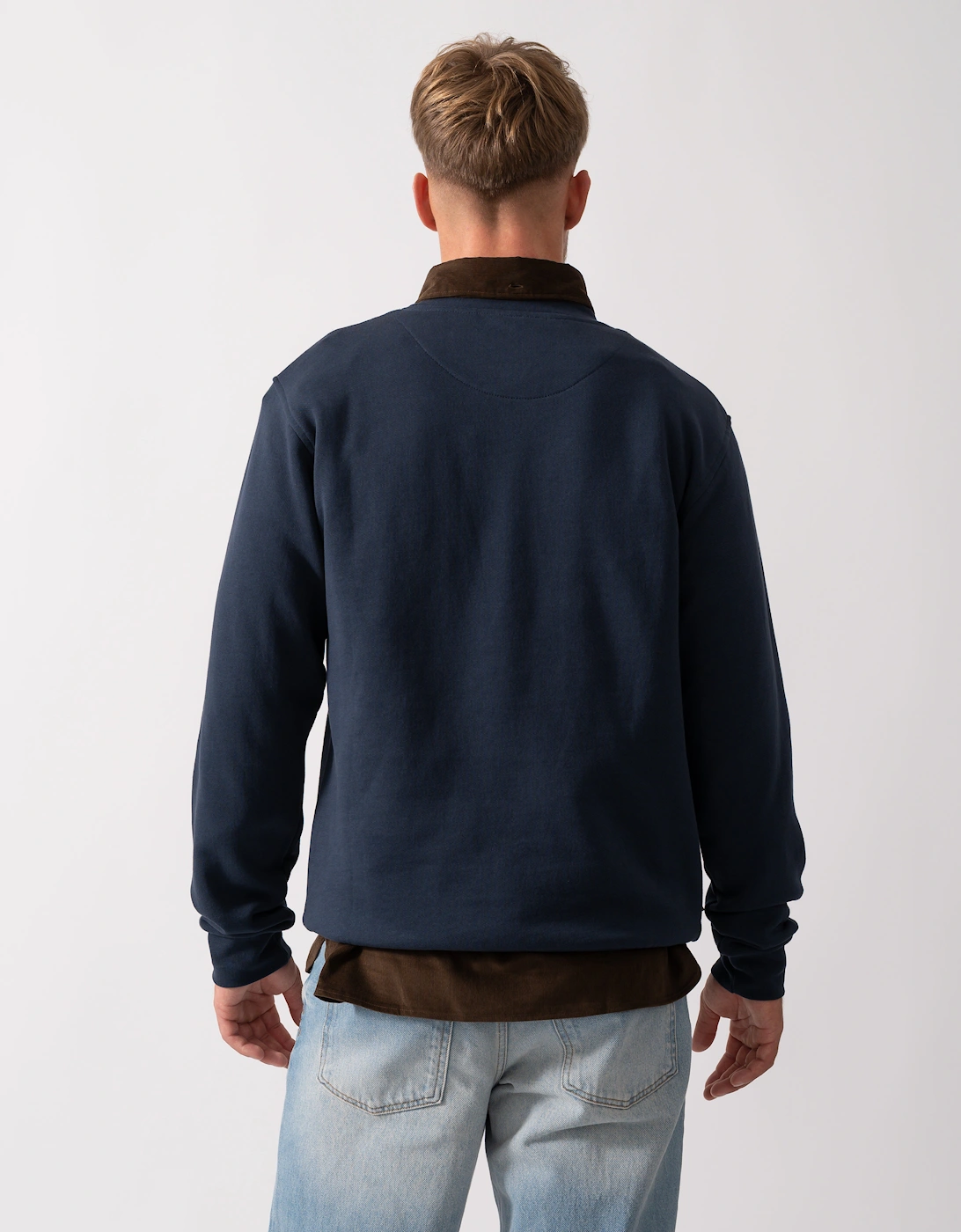 Mens Club Check Shoulder Crew Neck Fleece Sweatshirt - Navy 11