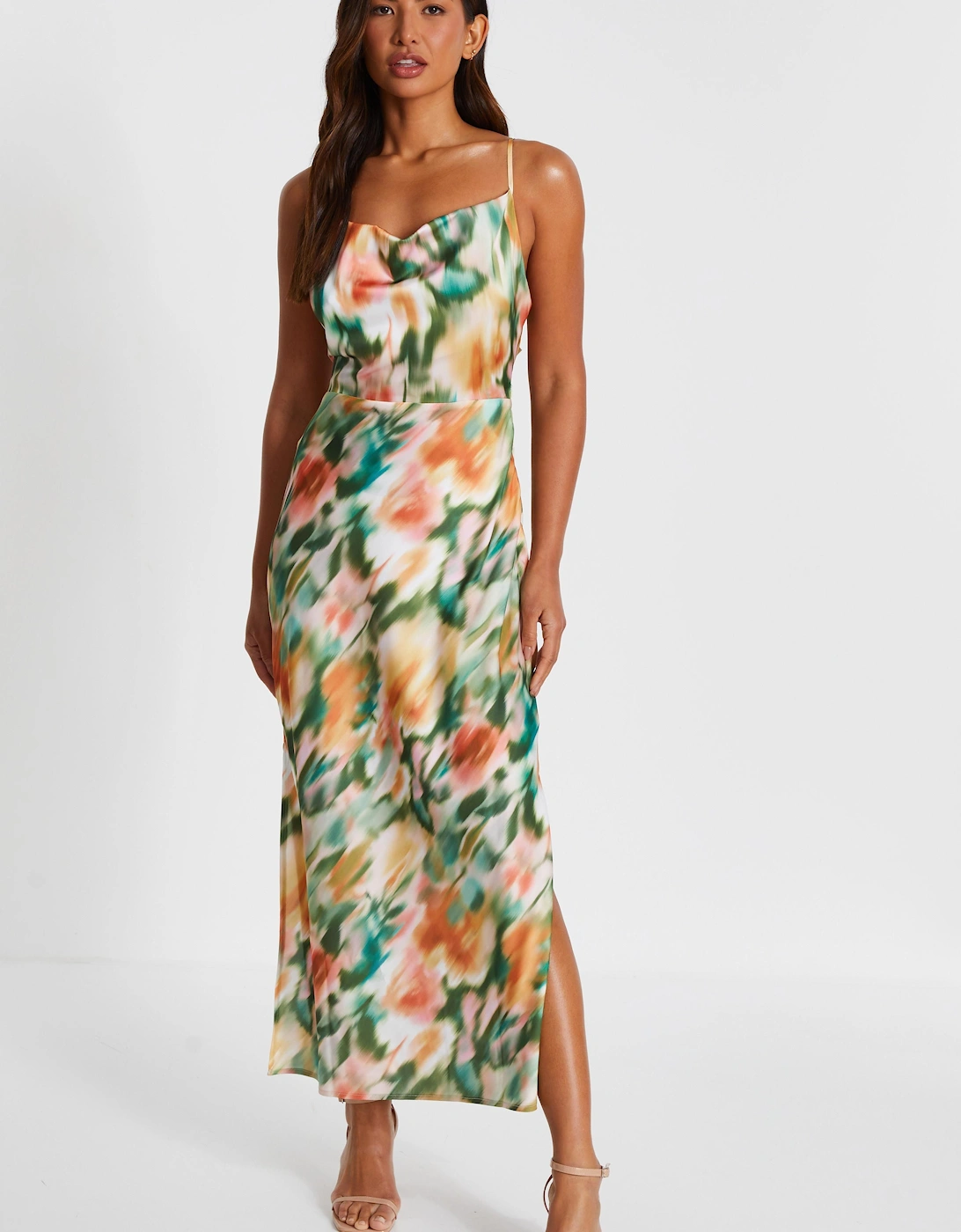 Multi Marble Print Satin Midaxi Dress, 2 of 1