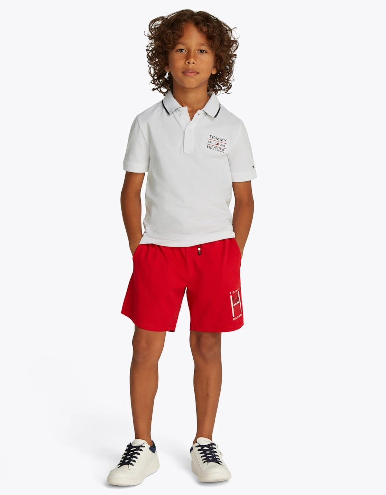 Boys Flag Polo Shirt in White