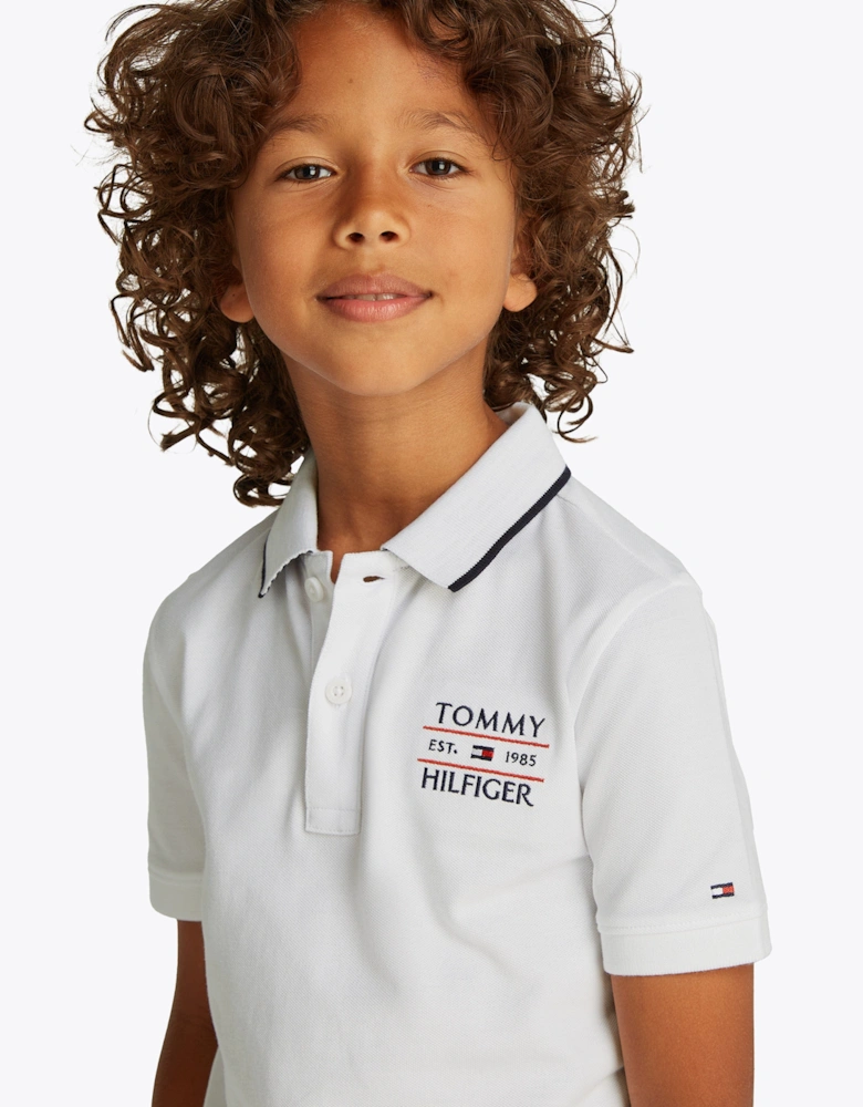Boys Flag Polo Shirt in White