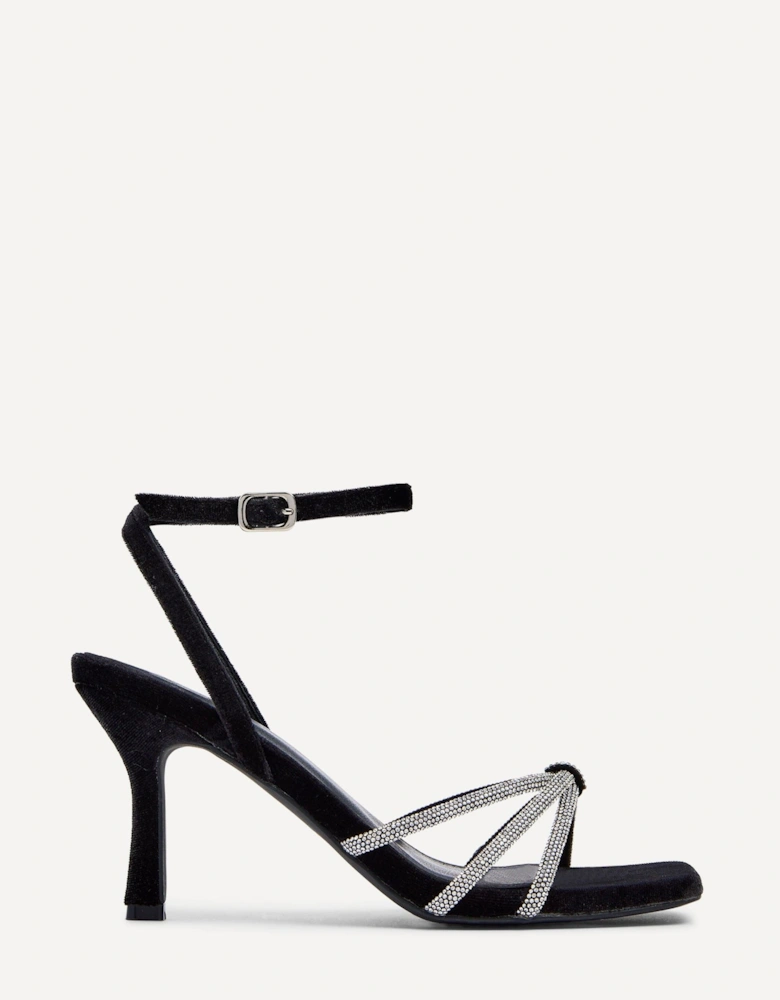 Polly Black Velvet Stiletto Heeled Sandal