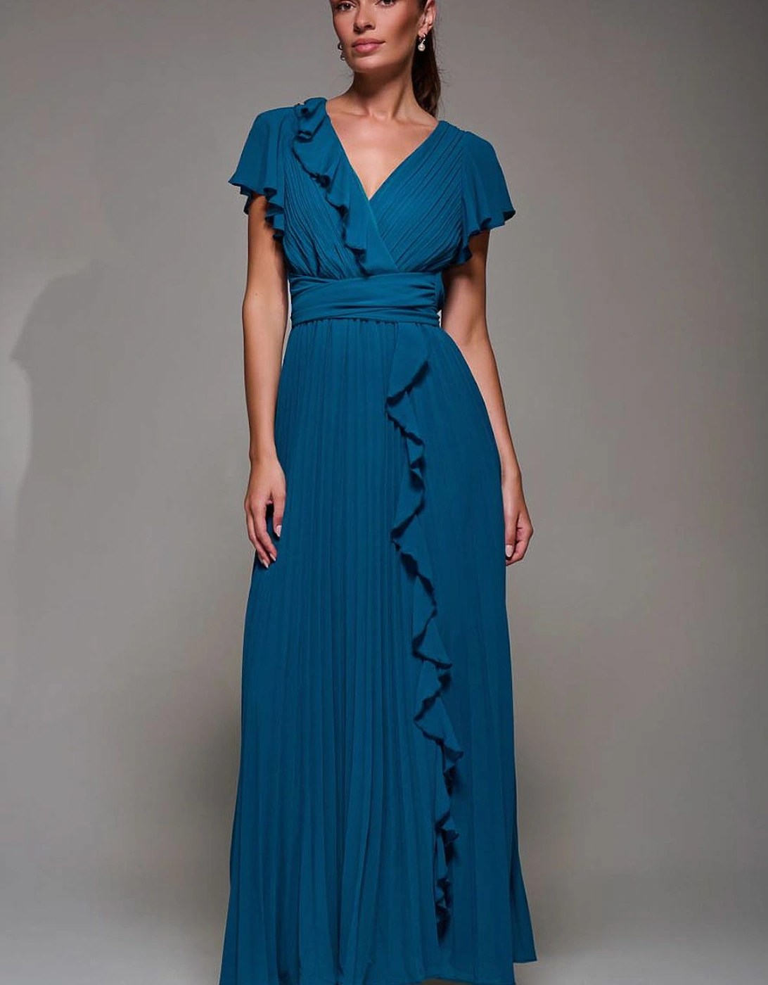 Pleated Frill Detail Chiffon Maxi Dress, 2 of 1