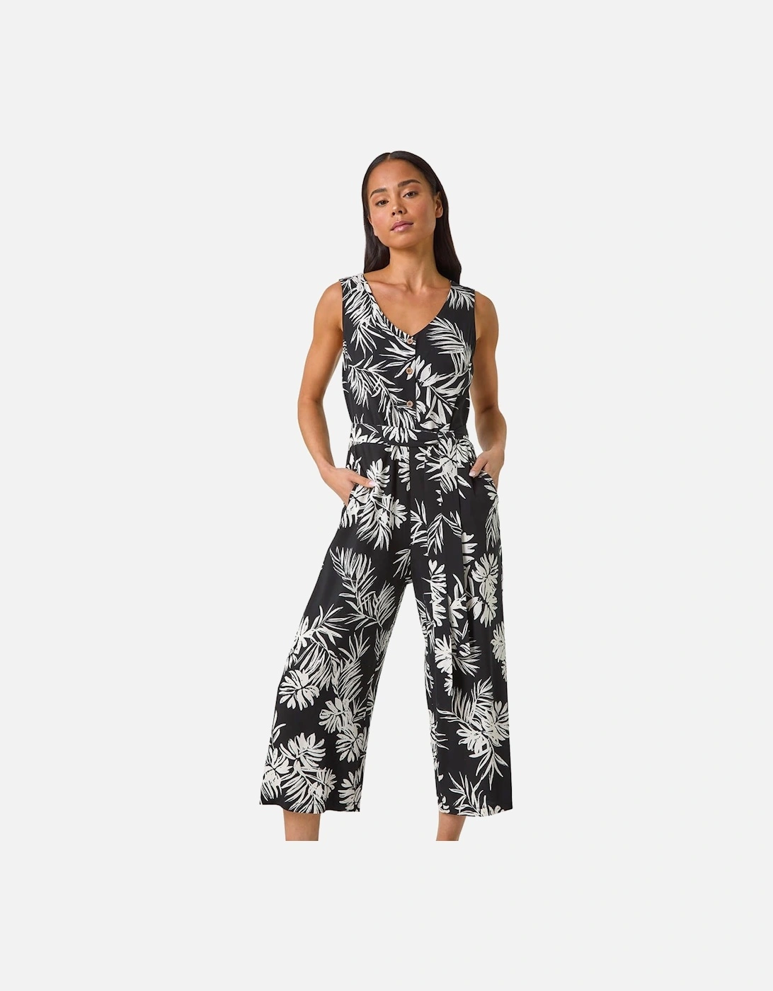 Petite Leaf Print Cropped Jumpsuit, 2 of 1