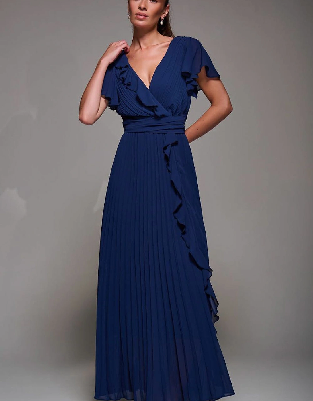 Pleated Frill Detail Chiffon Maxi Dress, 2 of 1