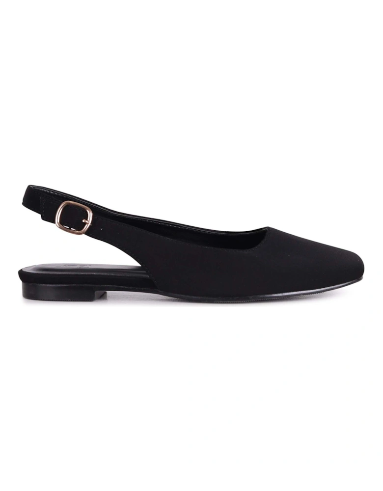 Lidia Black Lycra Square Toe Flat Shoe