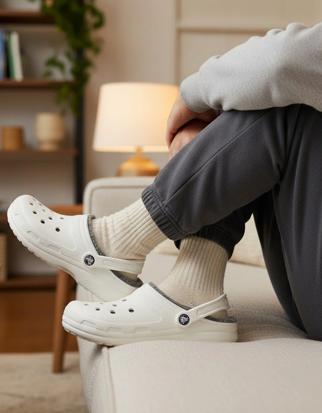 203591-10M CLASSIC LINED Unisex Clogs White/Grey