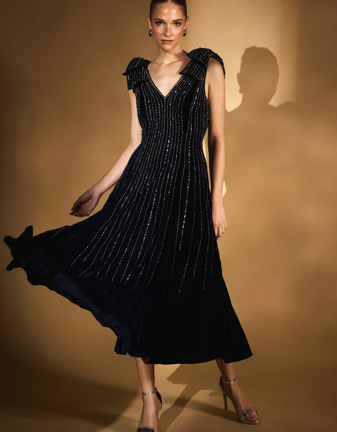 Velvet Bow Embellished Midi Dress, 2 of 1