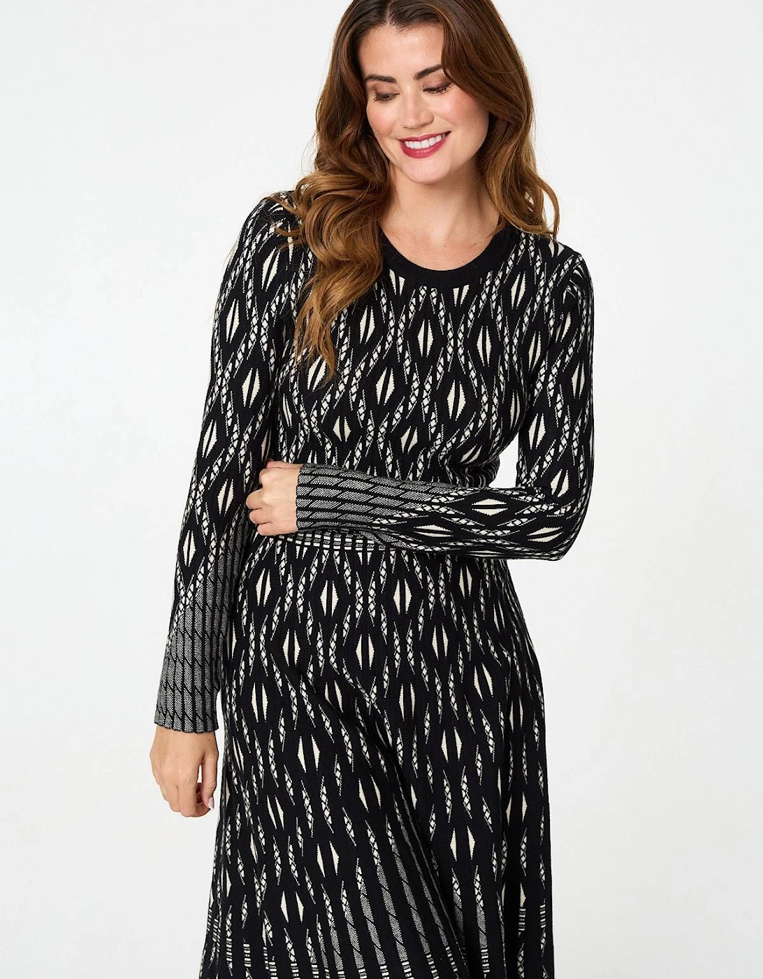 Geo Print Knit Skater Midi Dress, 2 of 1
