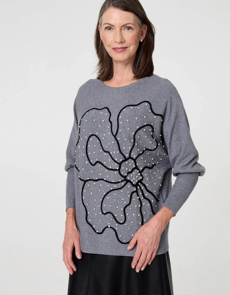 Sparkle Floral Trim Batwing Sleeve Top