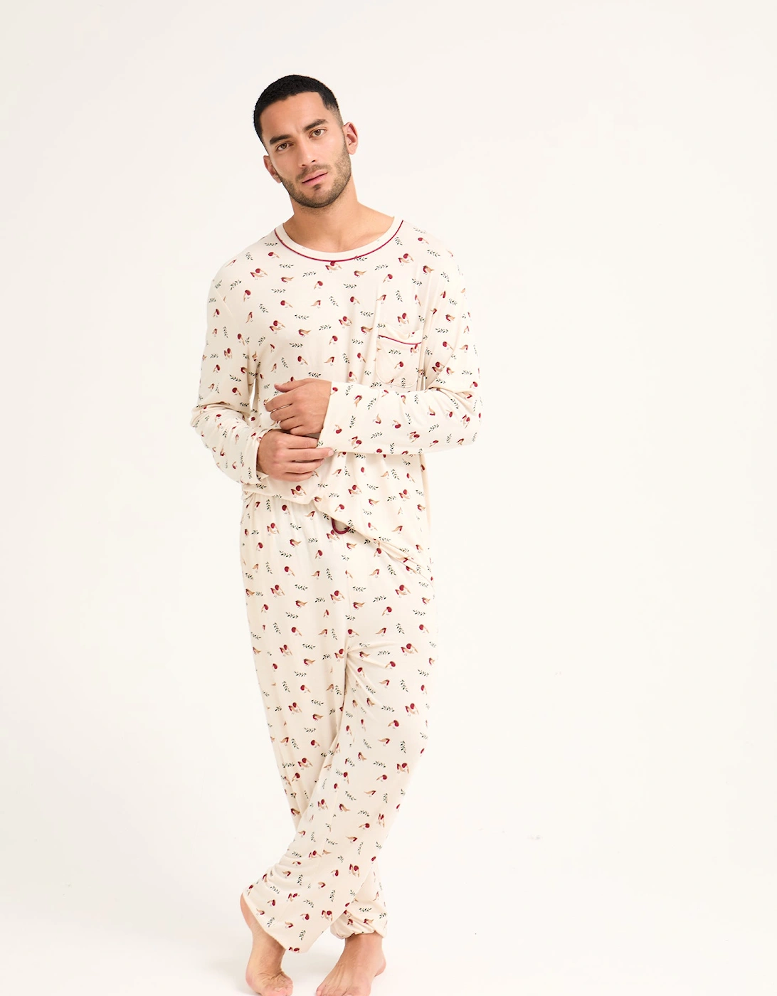 Mister You Bamboo Festive Pyjama Set in Robin Print