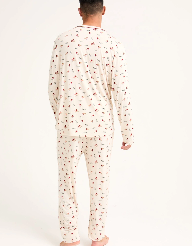 Mister You Bamboo Festive Pyjama Set in Robin Print