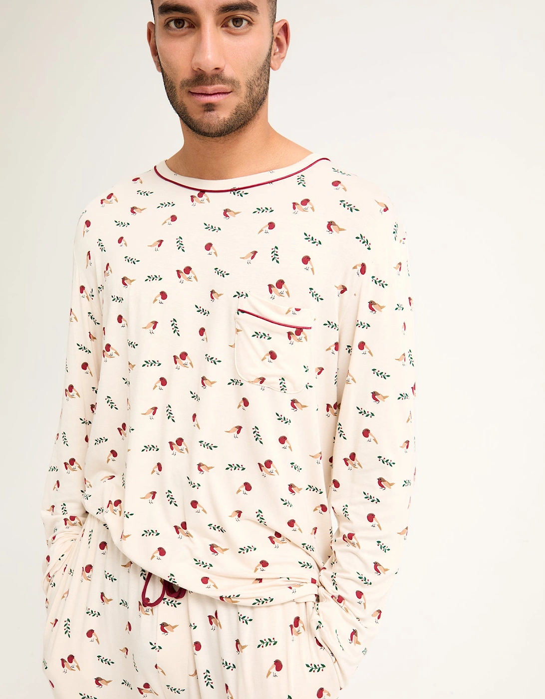 Mister You Bamboo Festive Pyjama Set in Robin Print