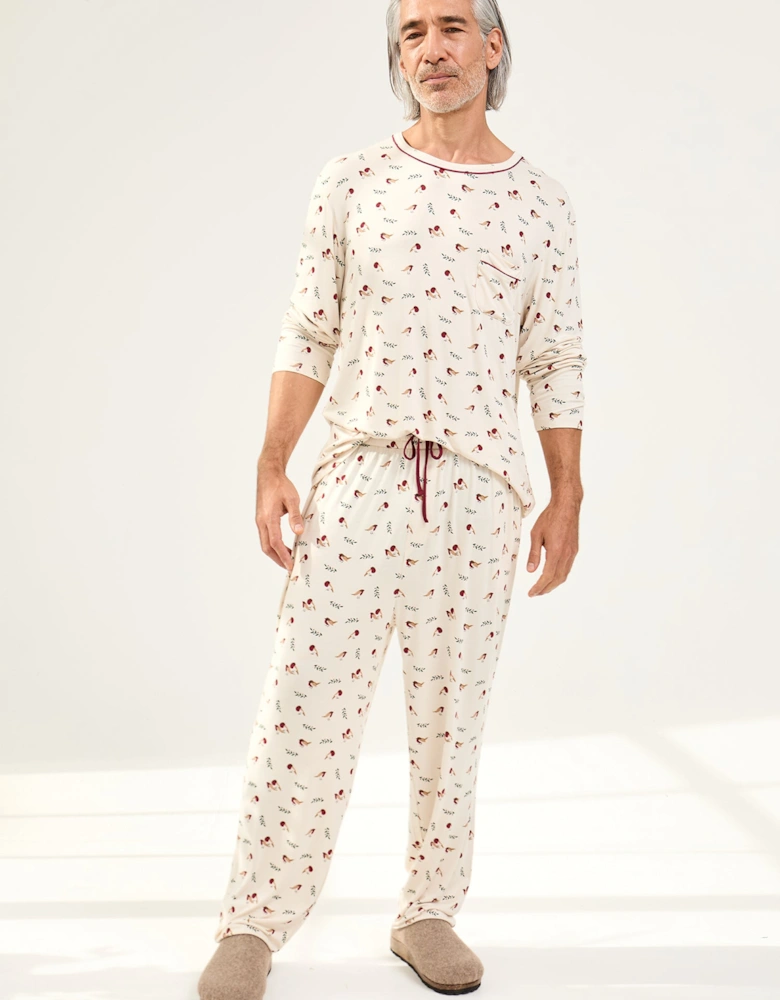 Mister You Bamboo Festive Pyjama Set in Robin Print