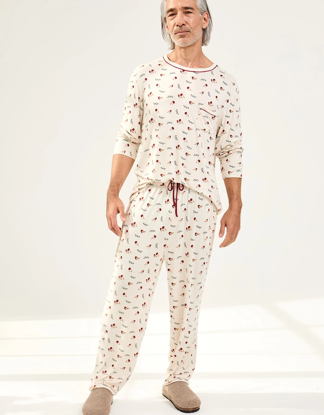 Mister You Bamboo Festive Pyjama Set in Robin Print