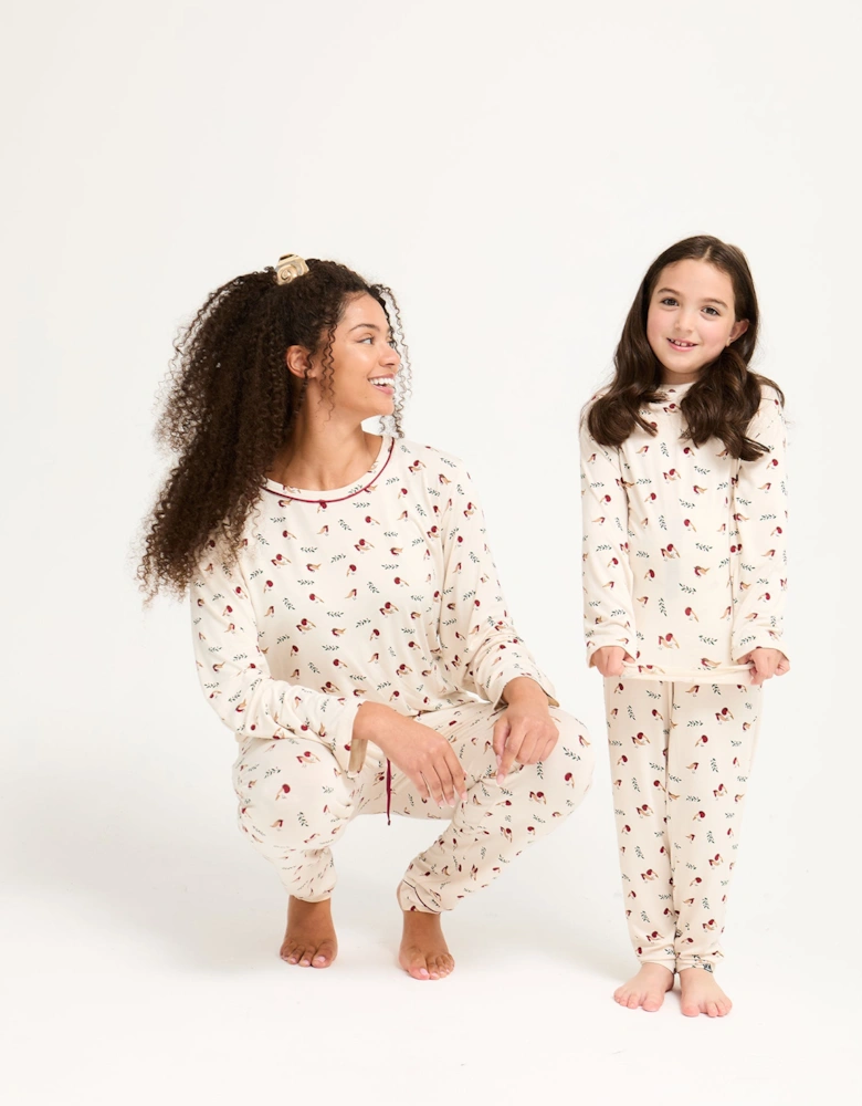 Little You Bamboo Festive Pyjama Set in Robin Print
