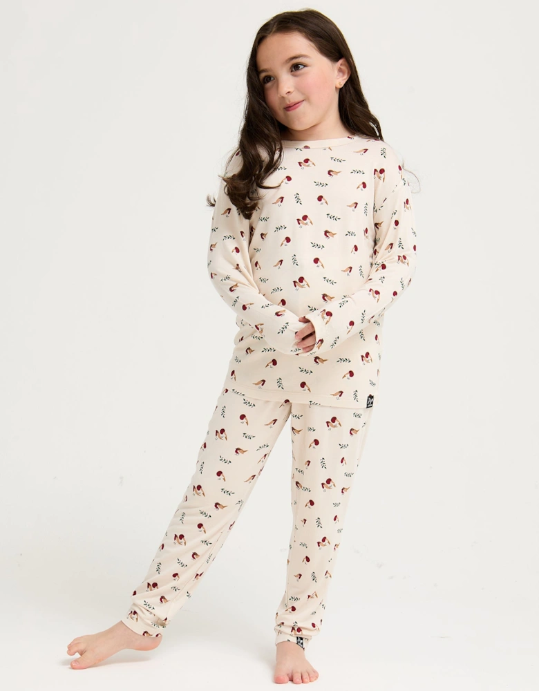 Little You Bamboo Festive Pyjama Set in Robin Print