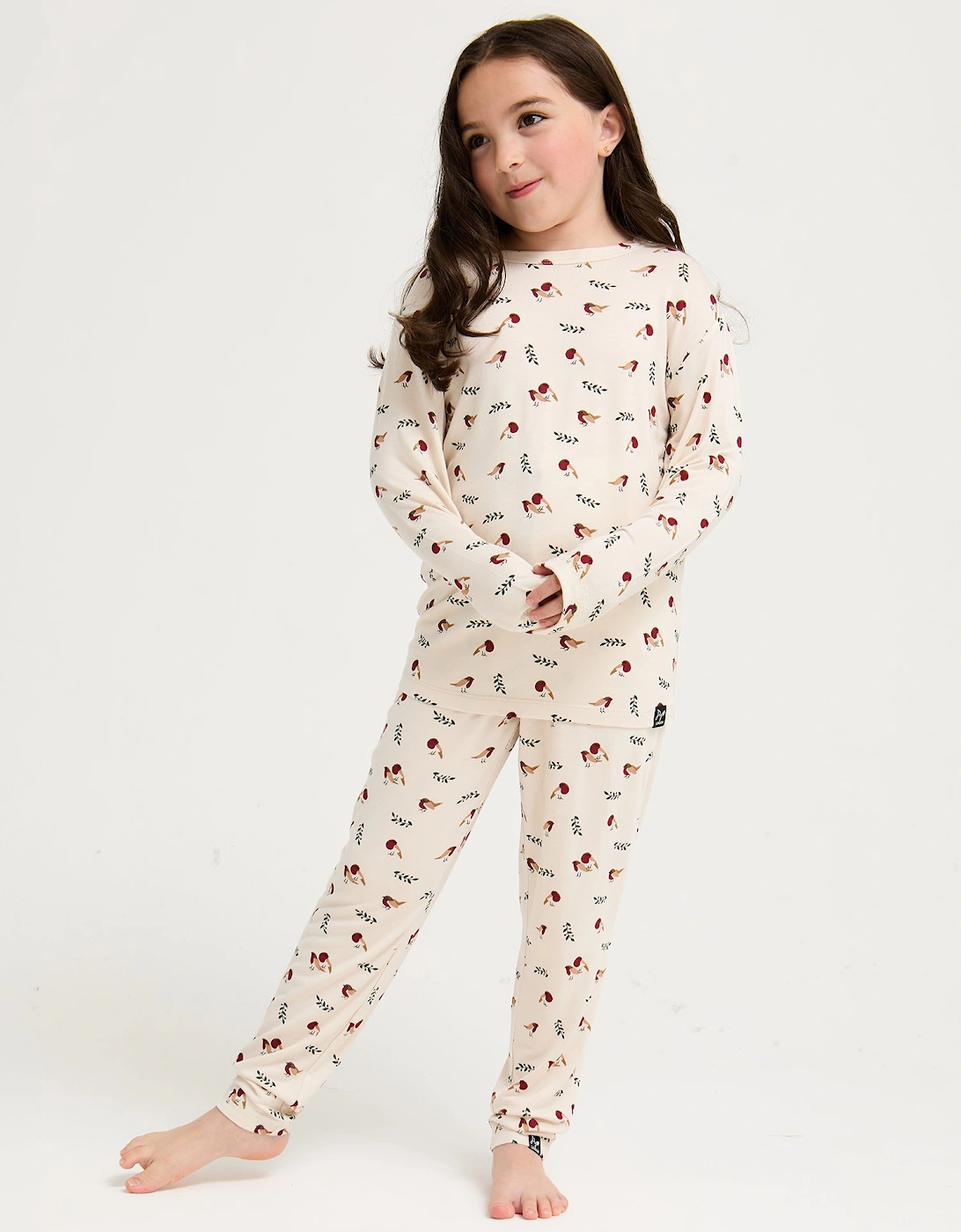 Little You Bamboo Festive Pyjama Set in Robin Print, 9 of 8