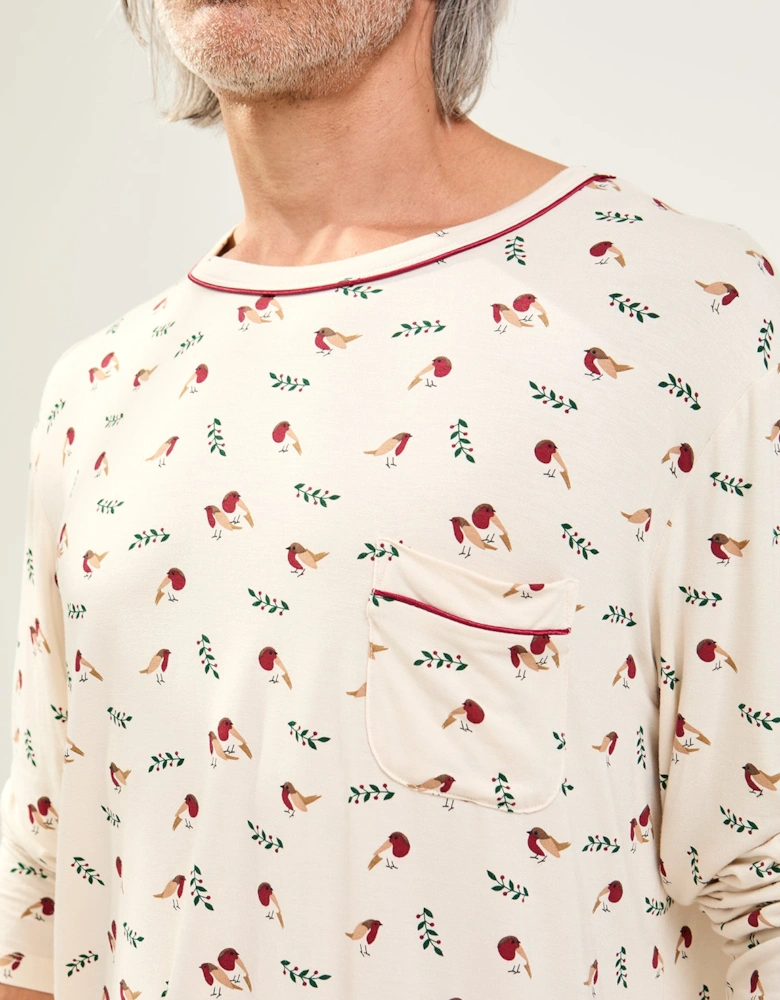 Mister You Bamboo Festive Pyjama Set in Robin Print