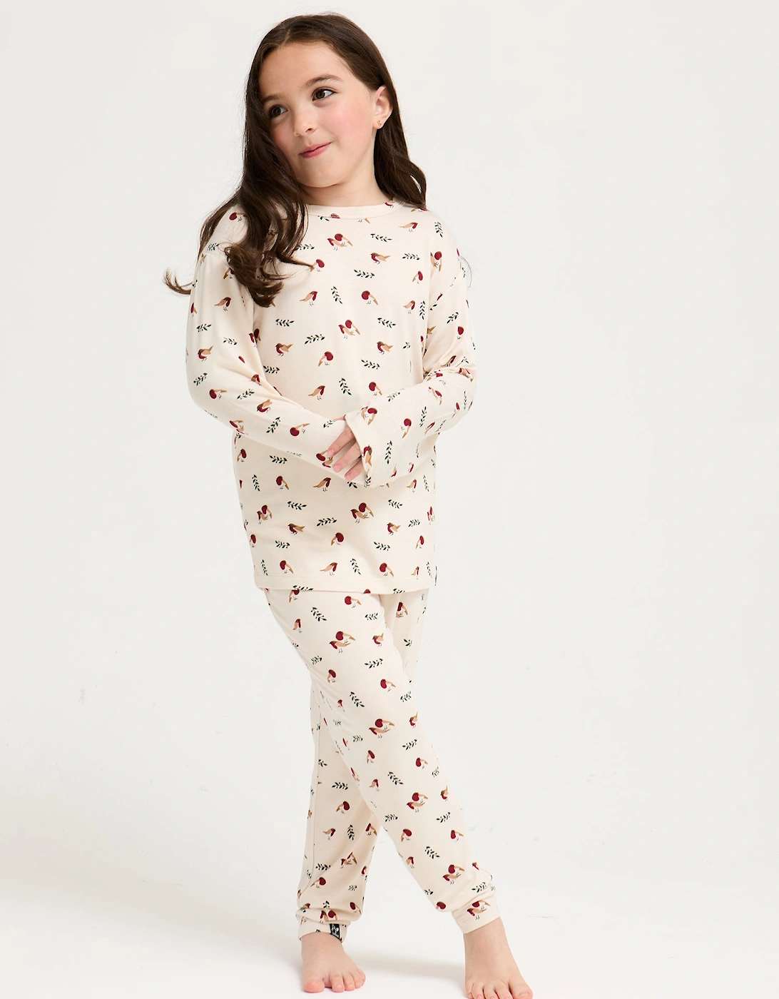 Little You Bamboo Festive Pyjama Set in Robin Print