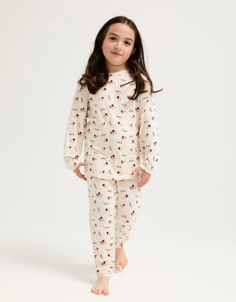 Little You Bamboo Festive Pyjama Set in Robin Print