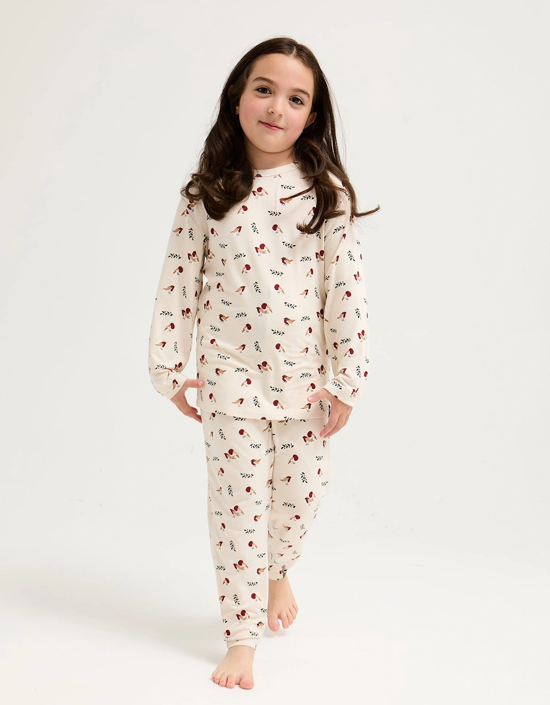 Little You Bamboo Festive Pyjama Set in Robin Print
