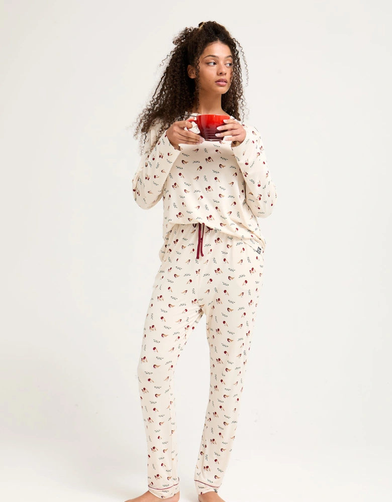 Bamboo Festive Pyjama Set in Robin Print