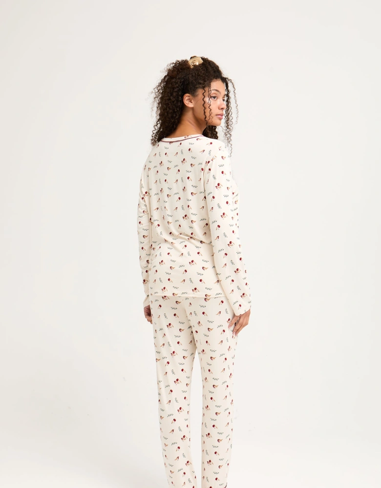 Bamboo Festive Pyjama Set in Robin Print