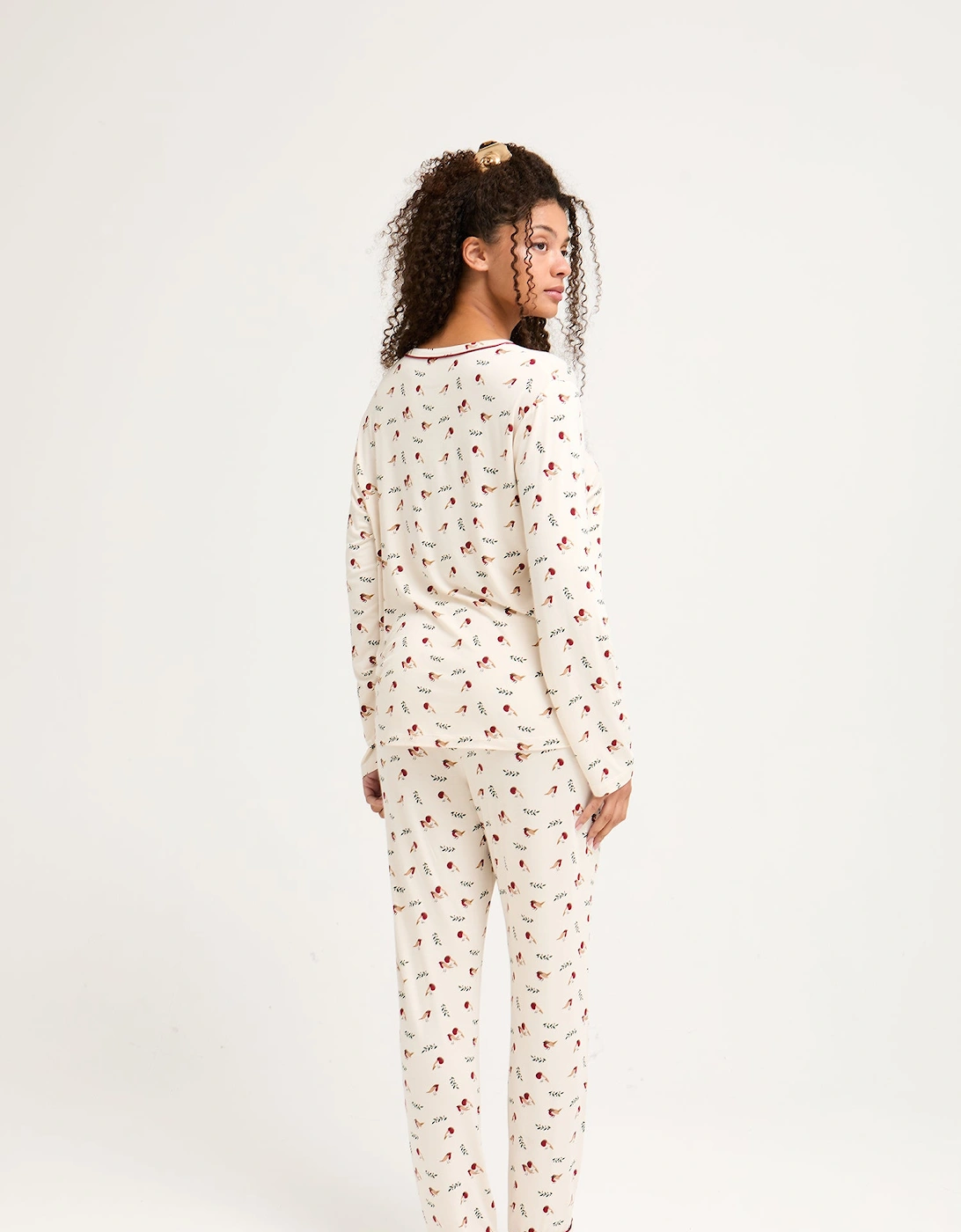Bamboo Festive Pyjama Set in Robin Print