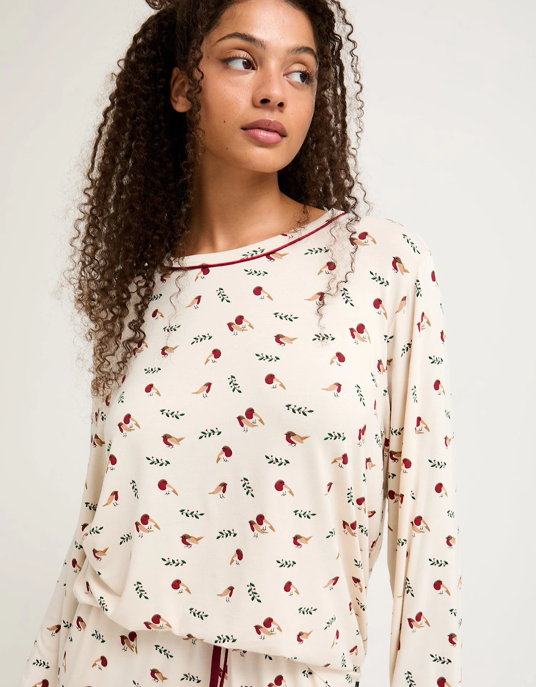 Bamboo Festive Pyjama Set in Robin Print