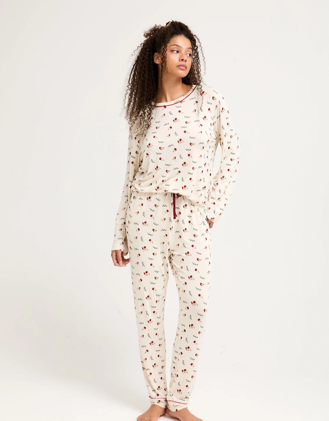Bamboo Festive Pyjama Set in Robin Print
