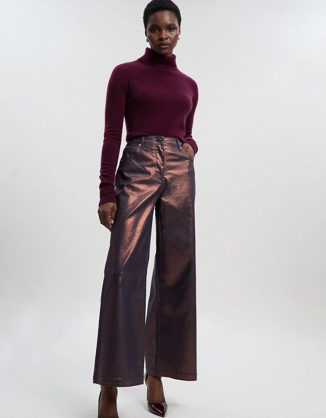 Petite Metallic Coated Denim Wide Leg Jean, 2 of 1