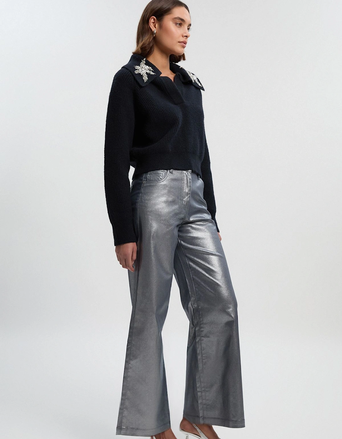 Petite Metallic Coated Denim Wide Leg Jean, 2 of 1