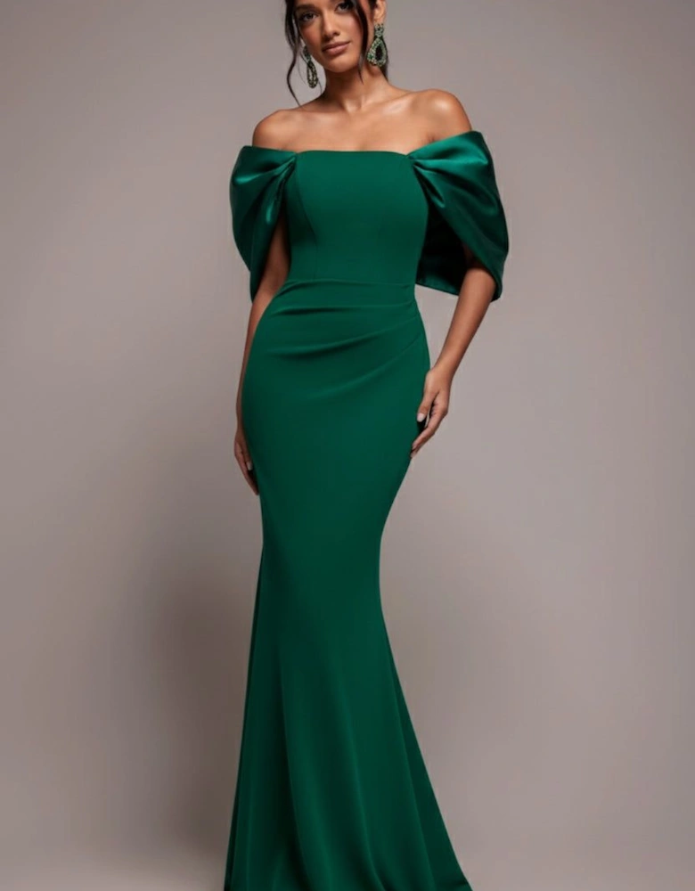 Off Shoulder Back Satin Bow Scuba Maxi Dress