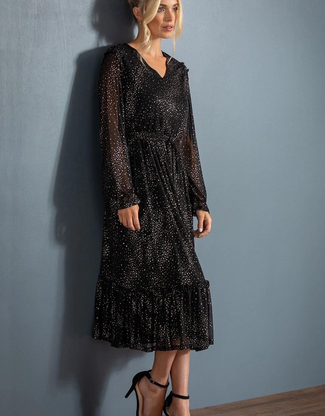 Long Sleeve Glitter Star Midi Dress, 2 of 1