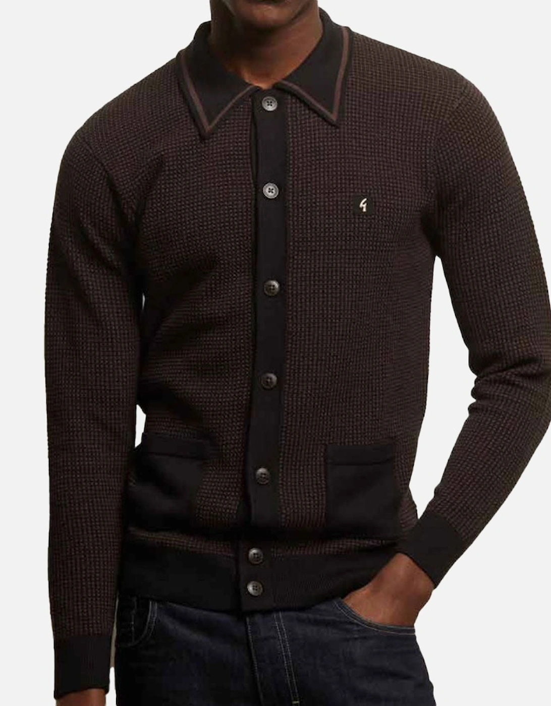 Vintage Noel 70s Knitted Button Polo Cardigan V55GM16 - Black, 3 of 2