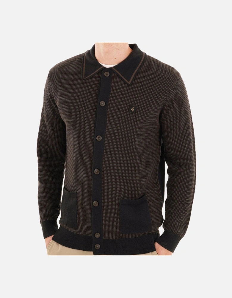 Vintage Noel 70s Knitted Button Polo Cardigan V55GM16 - Black