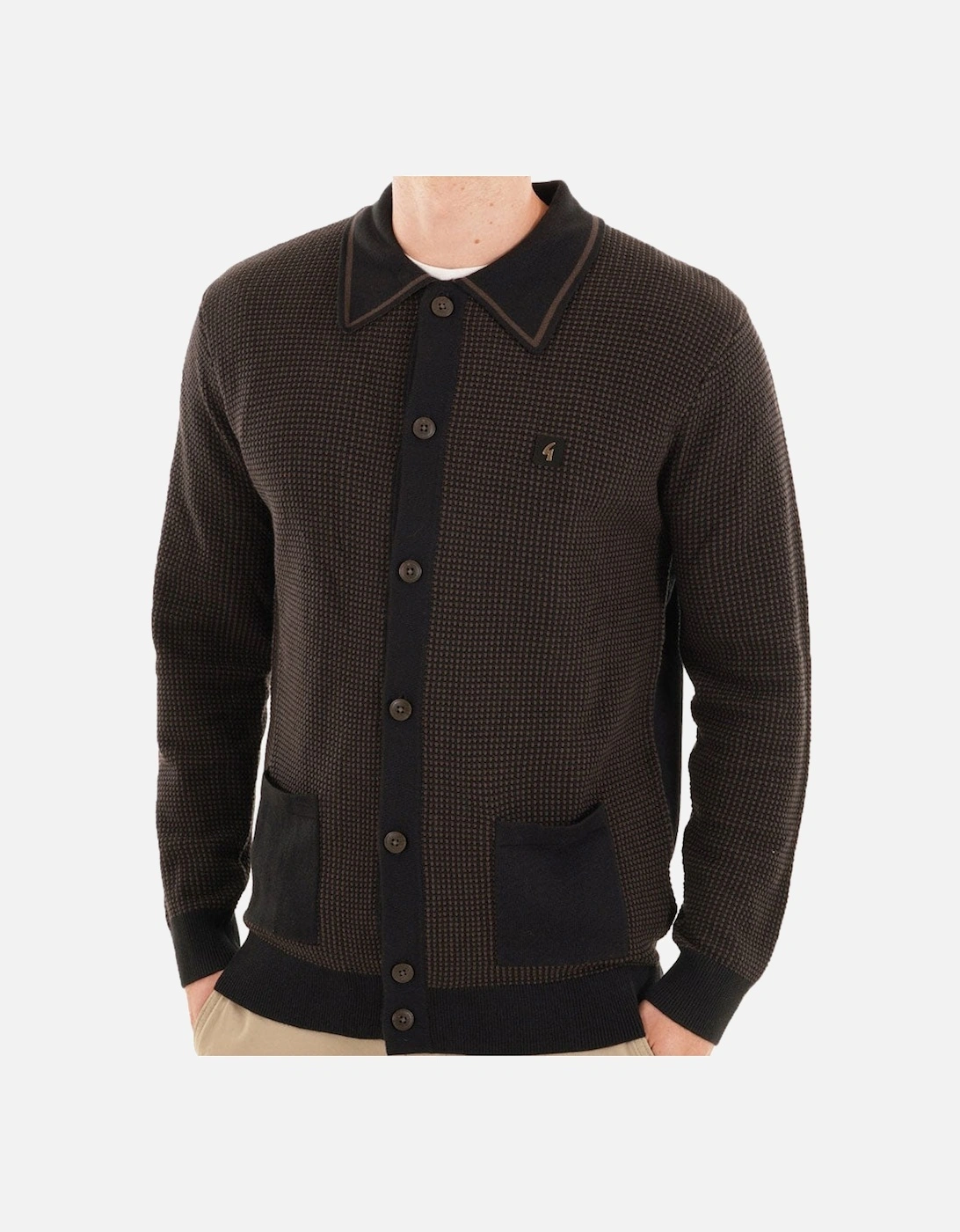 Vintage Noel 70s Knitted Button Polo Cardigan V55GM16 - Black