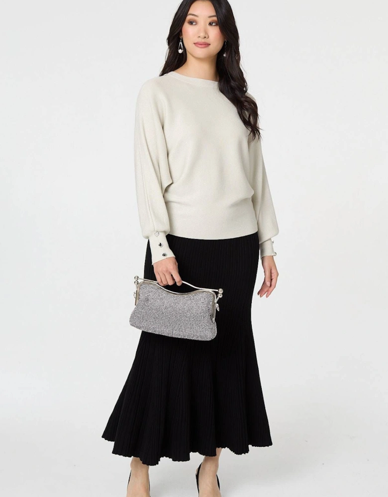 Stripe Pleated Texture Knit Maxi Skirt