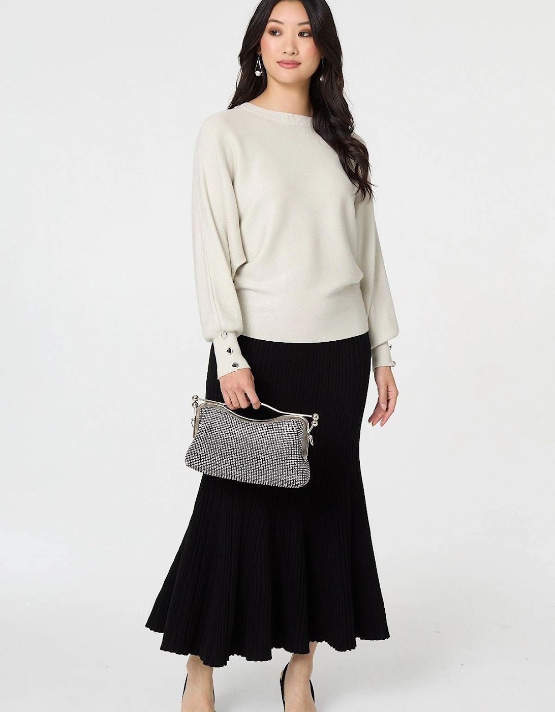 Stripe Pleated Texture Knit Maxi Skirt, 2 of 1