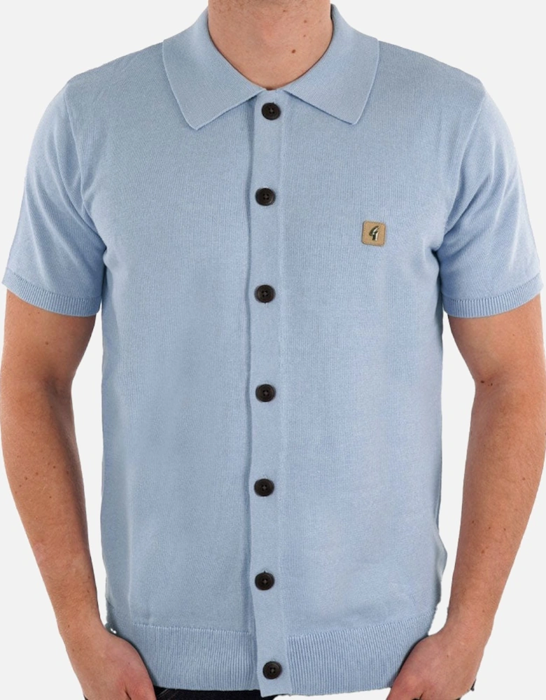 Vintage Guinness Knitted Button Down Polo Shirt V54GK17 - Azure sky Blue