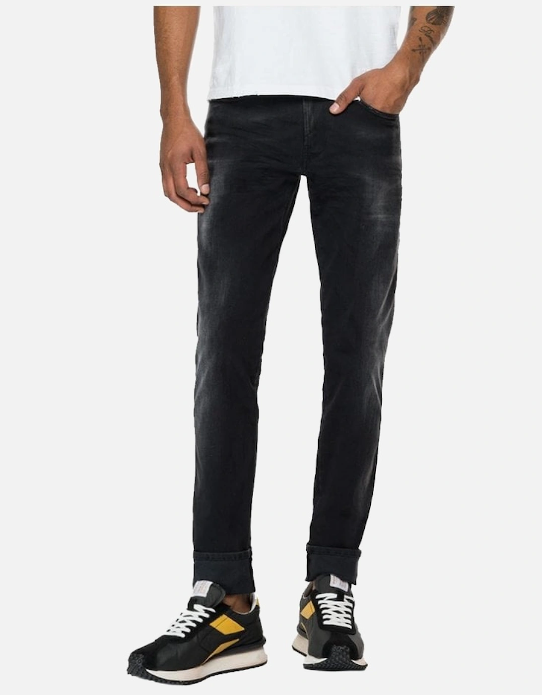 Mens Hyperflex Anbass White Shades Black Denim Slim Jean Black, 5 of 4