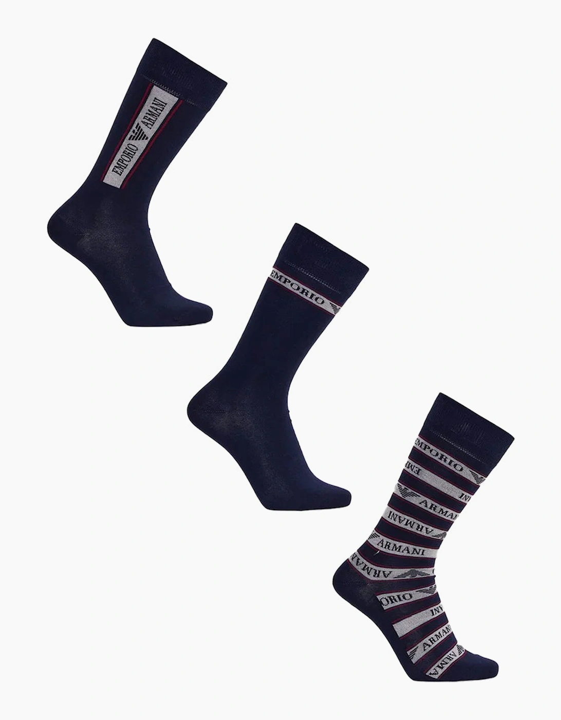 Men's Emporio Armani 3 Pack Sock Set 2 Plain 1 Logo Navy - Size: One size/8.5/15.5/9/16/7/14/7.5/14.5/8/15/5.5/12.5/6/13/6.5/13.5/4/11/4.5/11.5/5/12/2