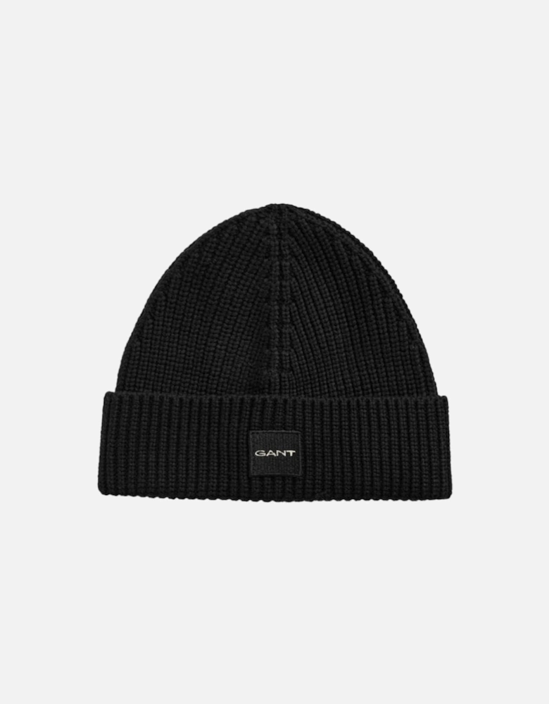 Unisex Cotton Rib Beanie Hat Black