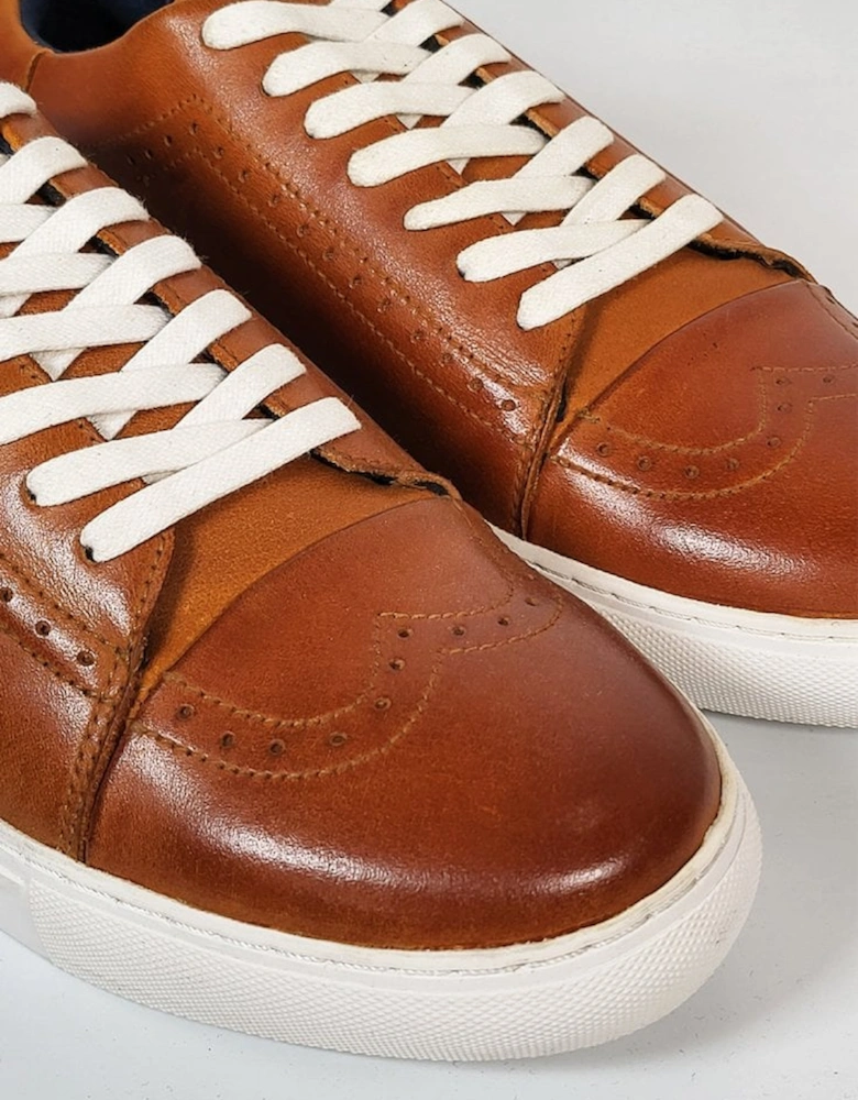 Boston Mens Leather Cupsole Casual Trainer Shoe Tan