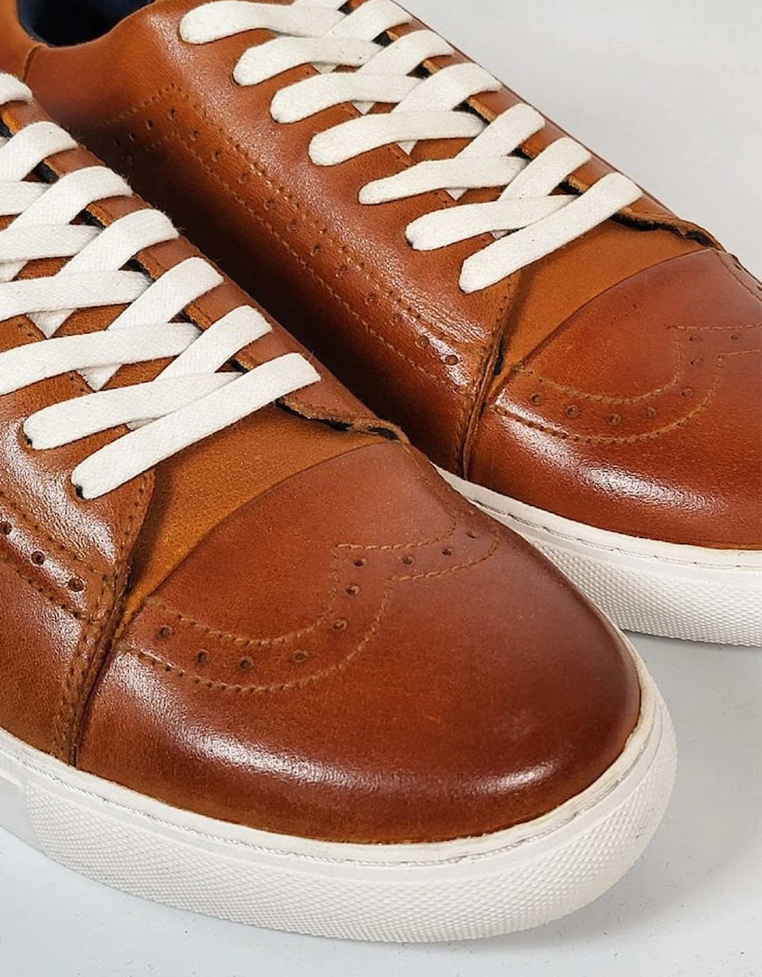 Boston Mens Leather Cupsole Casual Trainer Shoe Tan