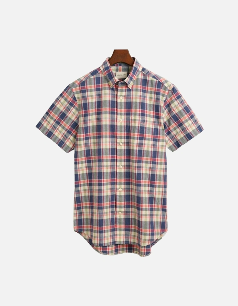 Reg Cotton Linen Check Ss Shirt Dusty Blue Sea
