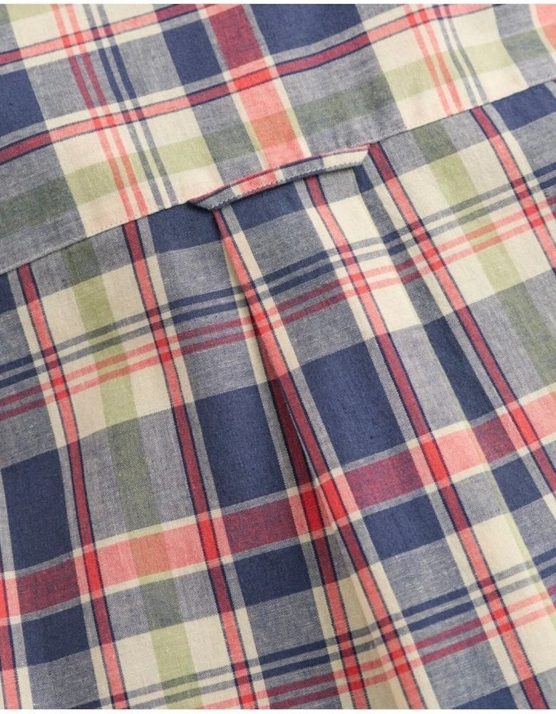 Reg Cotton Linen Check Ss Shirt Dusty Blue Sea