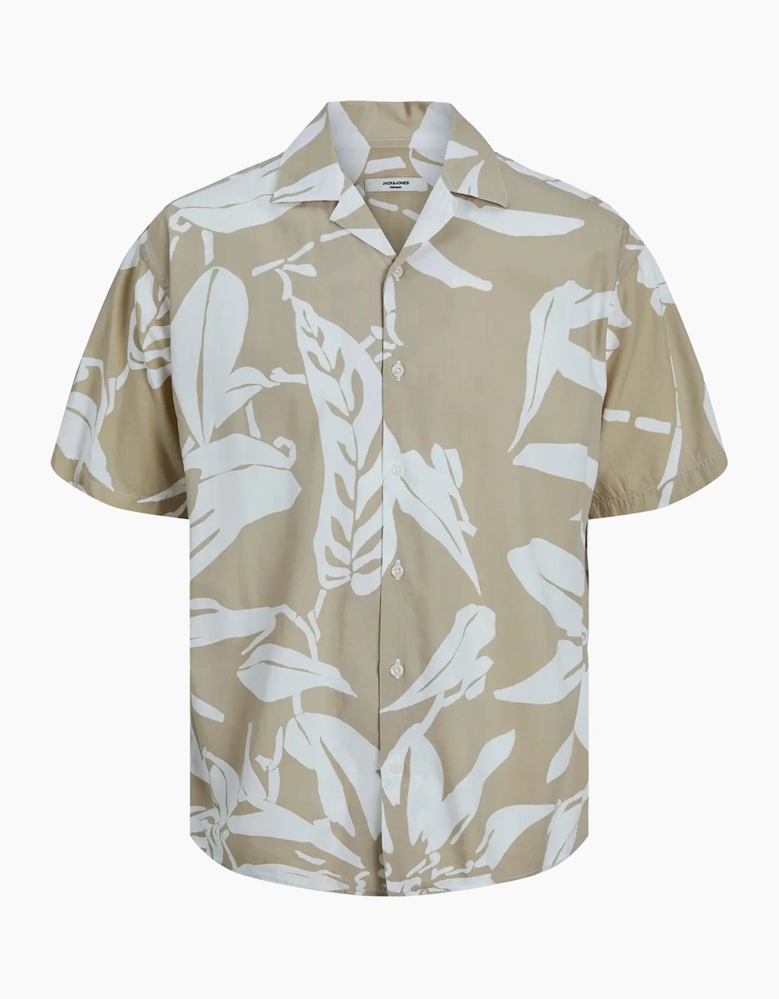 Jack & Jones Men's White Pepper Print Resort Short Sleeve Shirt - Size: 44/Regular